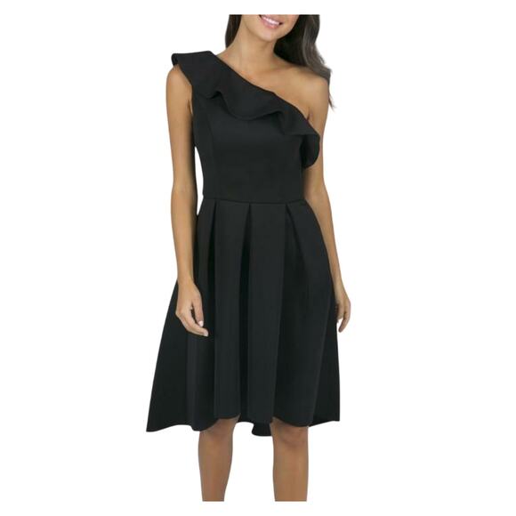 CHI CHI LONDON NEW $121 One-Shoulder Frill Detail Midi Dress in Black US Size 4 - Picture 1 of 5